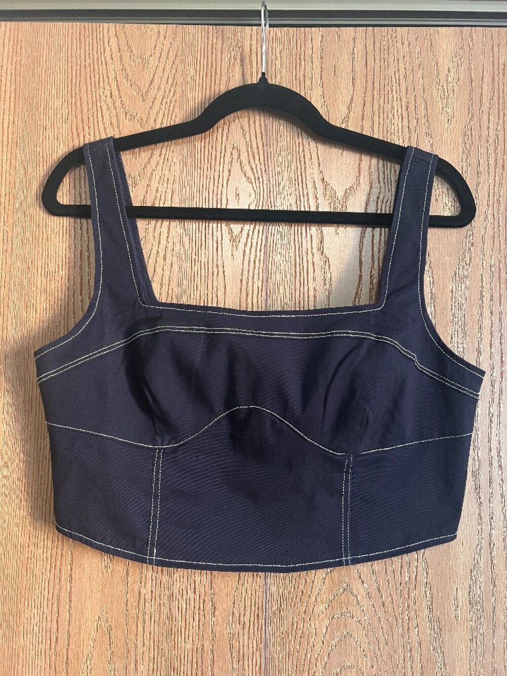 Remi x Revolve Yuval Corset Top Denim Blue Contrast Stitch Size L